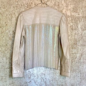 Vintage leather + chain-link metallic jacket